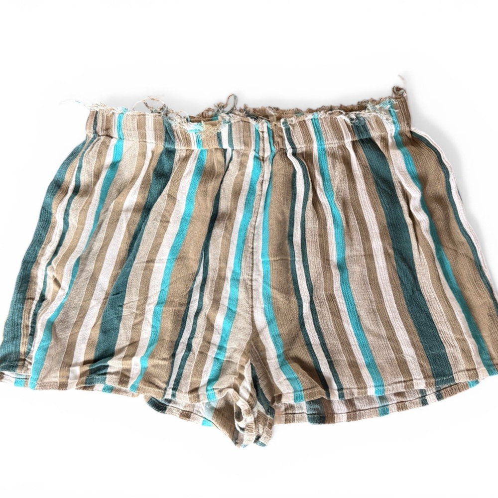 Urban Outfitters Striped Teal, Tan & White High-Waist Shorts